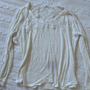 Maurices Cream Long Sleeve Top with Lace Detail
